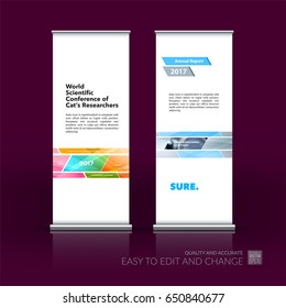Abstract business vector set of modern roll Up Banner stand design template with colourful rectangles and diagonal shapes for tech, market, exhibition, show, expo, presentation, parade, events.