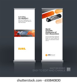Abstract business vector set of modern roll Up Banner stand design template with red rectangles and diagonal shapes for tech, market, exhibition, show, expo, presentation, parade, events.