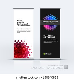 Abstract business vector set of modern roll Up Banner stand design template with colourful geometric shapes for tech, market, exhibition, show, expo, presentation, parade, events.