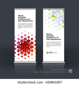 Abstract business vector set of modern roll Up Banner stand design template with colourful geometric shapes for tech, market, exhibition, show, expo, presentation, parade, events.