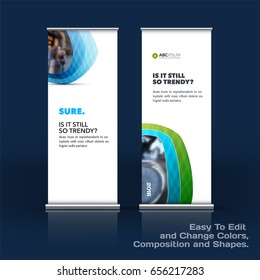 Abstract business vector set of modern roll Up Banner stand design template with colourful soft, pebble shapes for eco, market, exhibition, show, expo, presentation, parade, events.