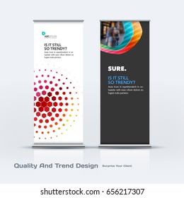 Abstract business vector set of modern roll Up Banner stand design template with colourful soft, pebble shapes for eco, market, exhibition, show, expo, presentation, parade, events.