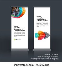 Abstract business vector set of modern roll Up Banner stand design template with colourful soft, pebble shapes for eco, market, exhibition, show, expo, presentation, parade, events.