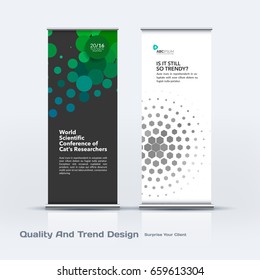 Abstract business vector set of modern roll Up Banner stand design template with colourful rounds, circles, dots for eco, market, exhibition, show, expo, presentation, parade, events.