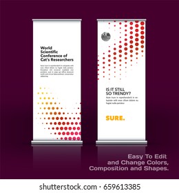 Abstract business vector set of modern roll Up Banner stand design template with colourful rounds, circles, dots for eco, market, exhibition, show, expo, presentation, parade, events.