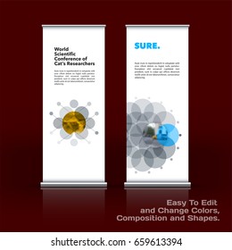 Abstract business vector set of modern roll Up Banner stand design template with grey rounds, circles, dots for eco, market, exhibition, show, expo, presentation, parade, events.
