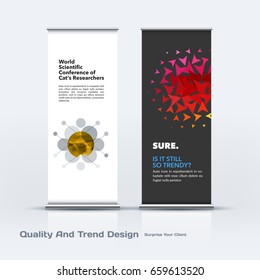 Abstract business vector set of modern roll Up Banner stand design template with colourful rounds, circles, dots for eco, market, exhibition, show, expo, presentation, parade, events.