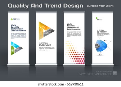 Abstract business vector set of modern roll Up Banner stand design template with colourful triangles
