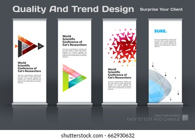 Abstract business vector set of modern roll Up Banner stand design template with colourful triangles