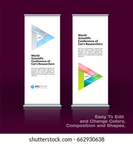 Abstract business vector set of modern roll Up Banner stand design template with colourful triangles