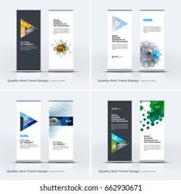 Abstract business vector set of modern roll Up Banner stand design template with colourful triangles