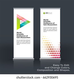 Abstract business vector set of modern roll Up Banner stand design template with colourful triangles