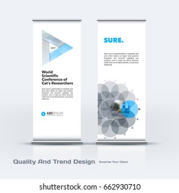 Abstract business vector set of modern roll Up Banner stand design template with colourful triangles