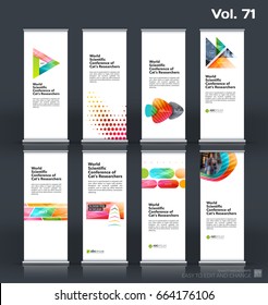 Abstract business vector set of modern roll Up Banner stand design template with grey geometric shapes for eco, market, exhibition, show, expo, presentation, fair, events.