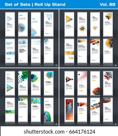 Abstract business vector set of modern roll Up Banner stand design template with colourful geometric shapes for eco, market, exhibition, show, expo, presentation, fair, events.