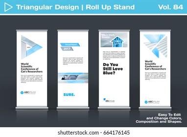 Abstract business vector set of modern roll Up Banner stand design template with grey triangles, arrows for tech, market, exhibition, show, expo, presentation, parade, events.