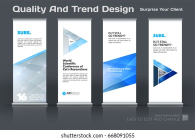Abstract business vector set of modern roll Up Banner stand design template with colourful diagonal triangular shapes