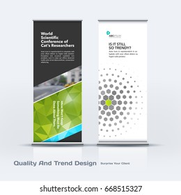 Abstract business vector set of modern roll Up Banner stand design template with colourful diagonal triangular shapes for eco, market, exhibition, show, expo, presentation, parade, events.