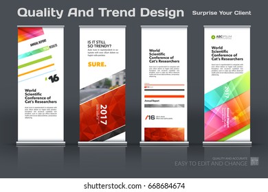 Abstract business vector set of modern roll Up Banner stand design template with colourful lines