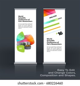 Abstract business vector set of modern roll Up Banner stand design template with colourful soft, rounded shapes