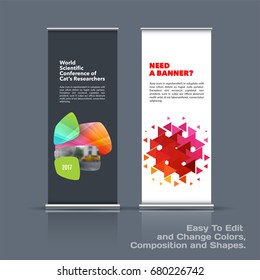 Abstract business vector set of modern roll Up Banner stand design template with colourful soft, rounded shapes