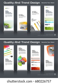 Abstract business vector set of modern roll Up Banner stand design template with colourful soft, rounded shapes