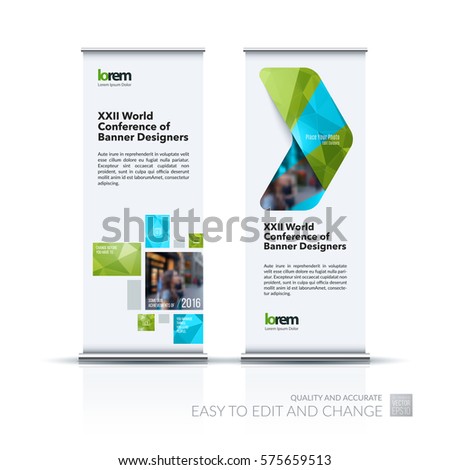 Abstract business vector set of modern roll Up Banner stand design template with yellow squares, rectangles for exhibition, fair, show, exposition, expo, presentation, parade, events.