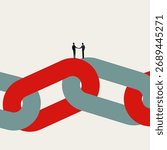 Abstract business vector symbol of a handshake on a strong chain link. This minimalist illustration represents partnership, trust, agreement, and strong collaboration.