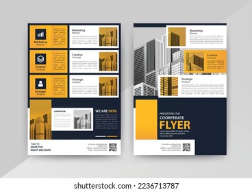 Abstract Business vector template for Brochure, Annual Report, Magazine, Poster, Corporate Presentation, Portfolio, Flyer, Market, infographic with yellow and blue color size A4