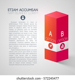 Abstract business web presentation with text 3d pink column two options and icons isolated vector illustration