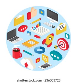Abstract business and web vector illustration, isometric style 