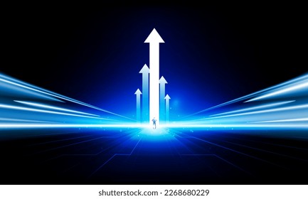 Abstract businessman arrow up of Key Door or interest open businessman Light technology background Hitech communication concept innovation background vector design. 