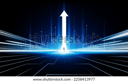 Abstract businessman arrow up of Key Door city or interest open businessman Light technology background Hitech communication concept innovation background vector design. 