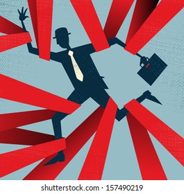 Abstract Businessman caught in Red Tape. Vector illustration of Retro styled Abstract Businessman caught up in bureaucratic red tape.
