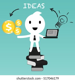 abstract businessman creative people character turn ideas to wealth for business success balance and happiness lifestyle vector illustration design