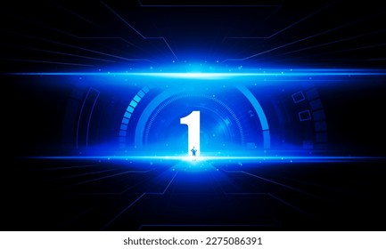 Abstract businessman Door open Light Number 1 of technology background Hitech communication concept innovation background vector design. 