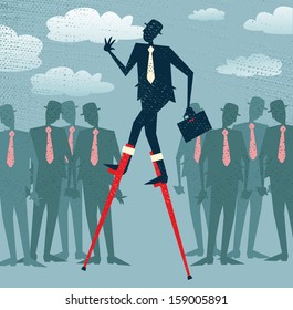 Abstract Businessman has an advantage. Vector illustration of Retro styled Businessman who has got an advantage over his rivals by using lateral thinking to give him an edge. 