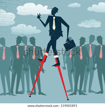 Abstract Businessman has an advantage. Vector illustration of Retro styled Businessman who has got an advantage over his rivals by using lateral thinking to give him an edge. 