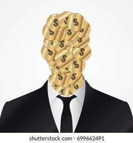 Abstract businessman. Head made from coins. Vector illustration
