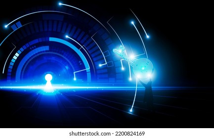 Abstract businessman holding a key fot open Door Light of technology background Hitech communication concept innovation background vector design. 