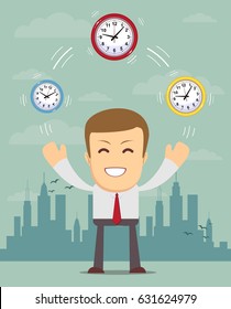 Abstract Businessman holding Time. Stock vector illustration