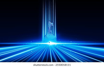 Empresário abstrato Porta chave aberta Ilumine a tecnologia e o fundo do ponto de interrogação Hitech conceito de comunicação fundo de inovação, projeto de vetor