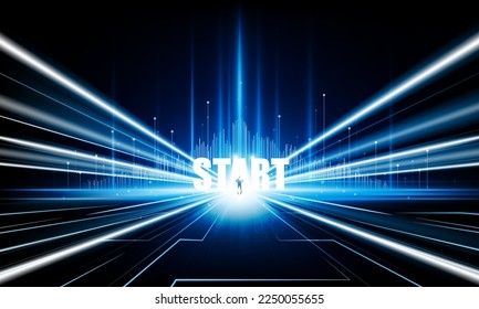 Abstract businessman of Key Start Door city open Light technology background Hitech communication concept innovation background vector design. 