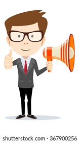 Abstract Businessman with Megaphone. Vector illustration of Retro styled Businessman shouting at the top of his voice through a loudspeaker megaphone.