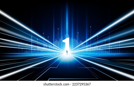 Abstract businessman number one of Key Door city open Light technology background Hitech communication concept innovation background vector design. 