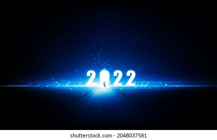 Abstract businessman open Key Door Light out 2022 business pixel Hitech communication concept innovation background, vector design