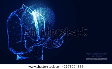 Abstract Businessman Polygon and the World Concept World Telecommunication and Society Day, May 17 Communication is essential to building this technology to facilitate Access everywhere.