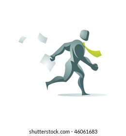 Abstract businessman run with contract