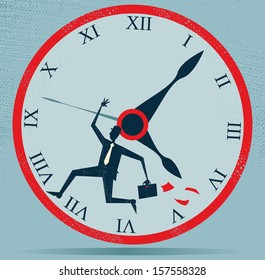 Abstract Businessman Running against the Clock. Vector illustration of Retro styled Businessman running out of time and at top speed against the clock as he is very late for an appointment.