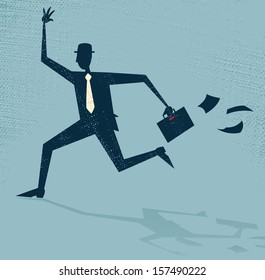 Abstract Businessman Running Late. Vector illustration of Retro styled Businessman running at top speed as he is very late for an appointment.